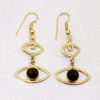 Black Onyx Cut Earring J - JBE999 New Collection Cab Round Shape 18ct Gold Plating Plain Earring
